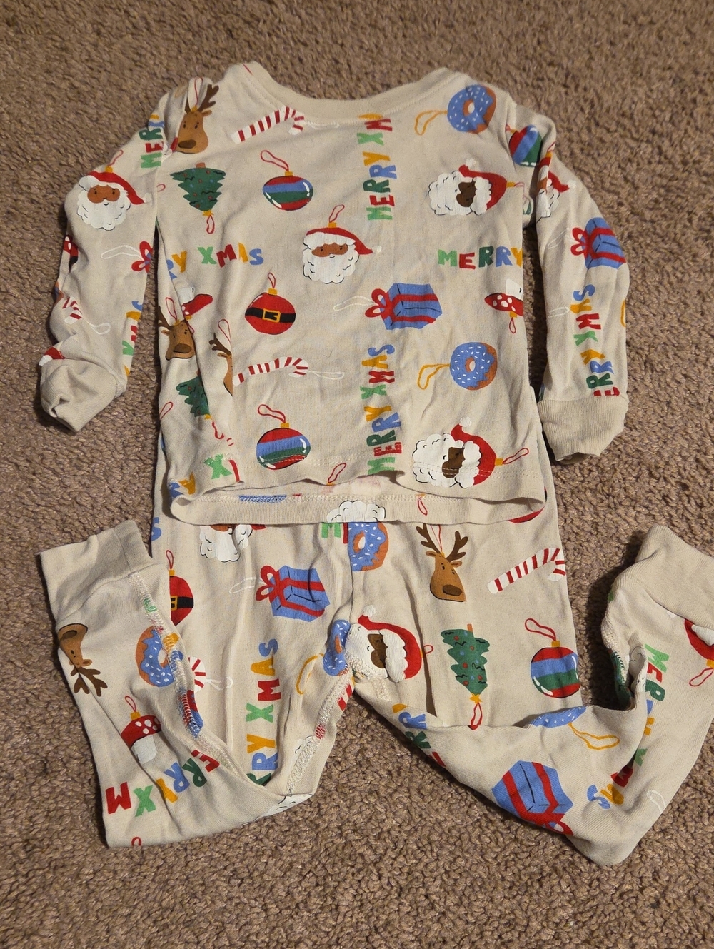 Kids Holiday Santa & Reindeer Pajama Set - Cream Christmas Print